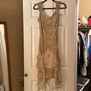 Sue Wong Nocturne neutral beaded dress